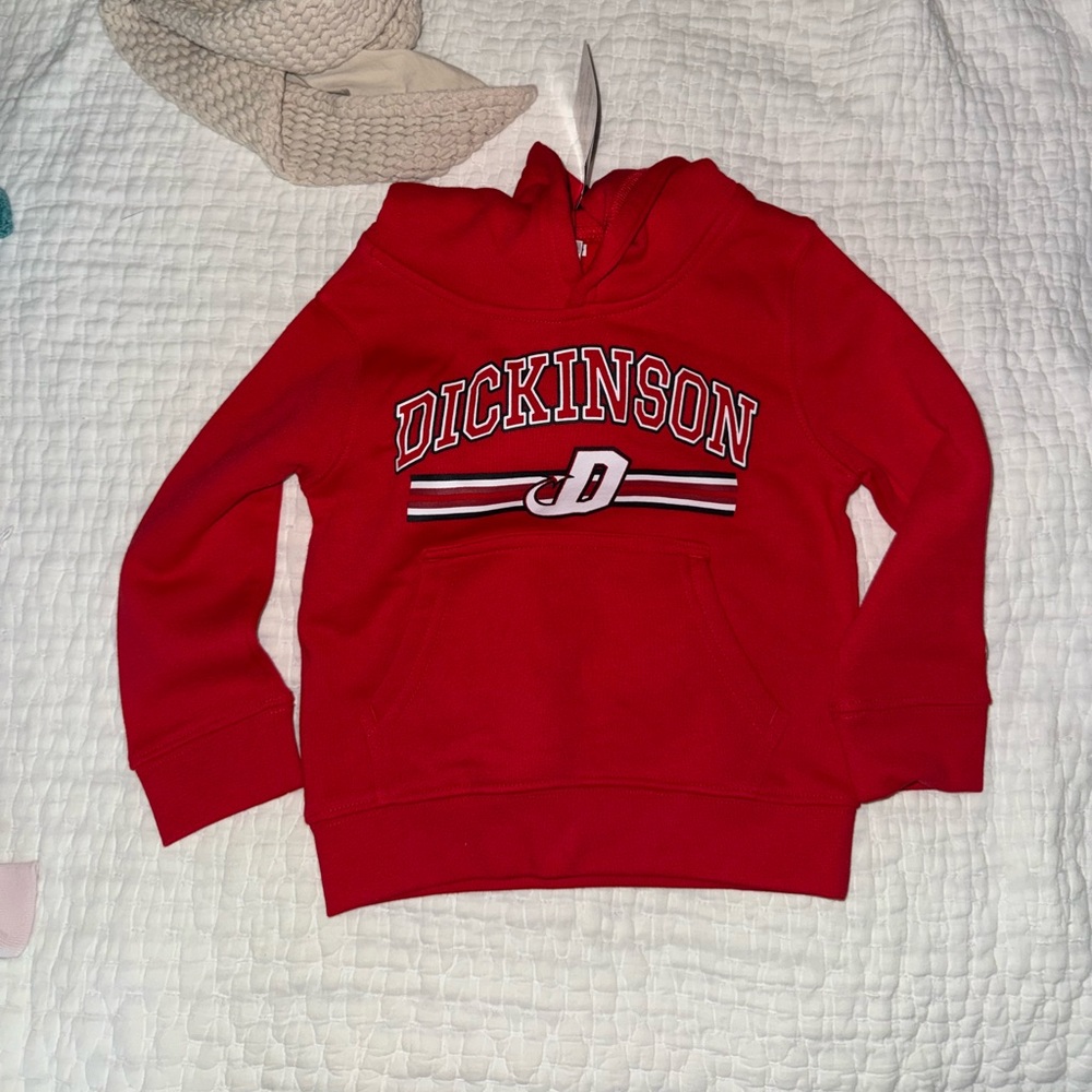 Champion Kids Red Hoodie with Dickinson Logo